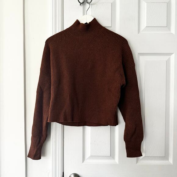 J. Crew Ribbed Mock Neck Turtleneck Sweater Stretch Yarn Brown BV348 Size Medium - Picture 2 of 10